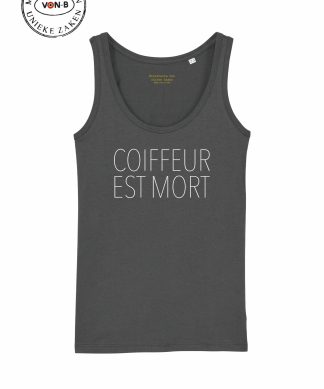Tanktop vrouw - Antraciet - Coiffeur est mort