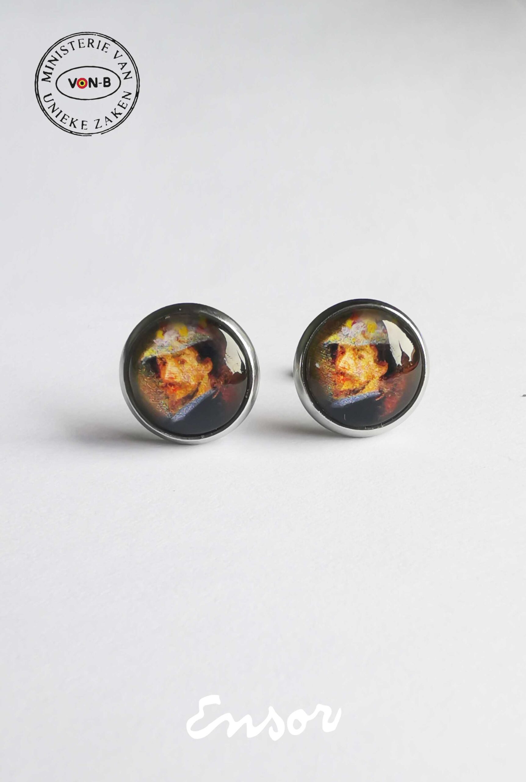 James Ensor, Zelfportret met bloemenhoed - Oorbellen - Afbeelding 2