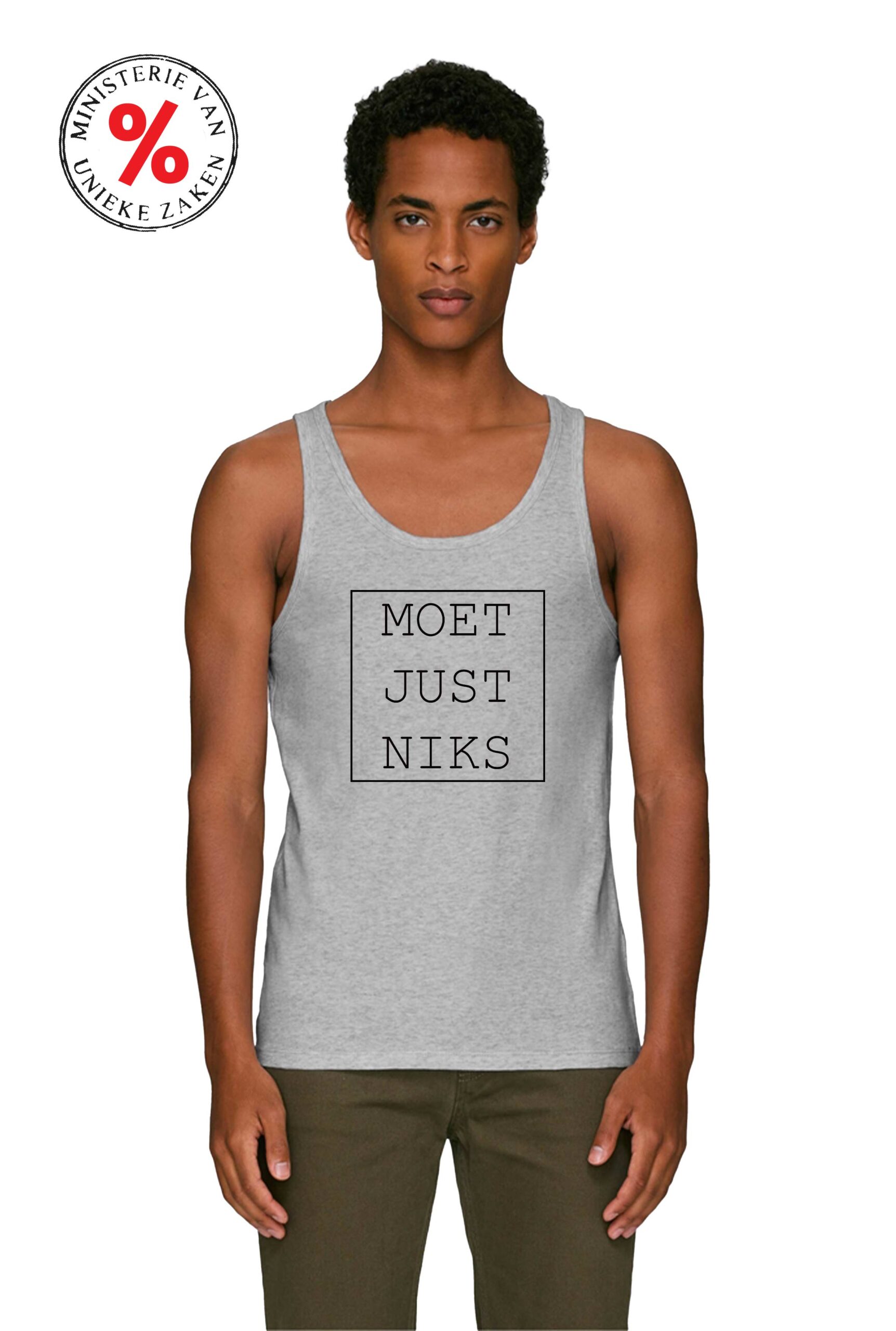 Tanktop unisex - Heather grey - Moet just niks OP=OP
