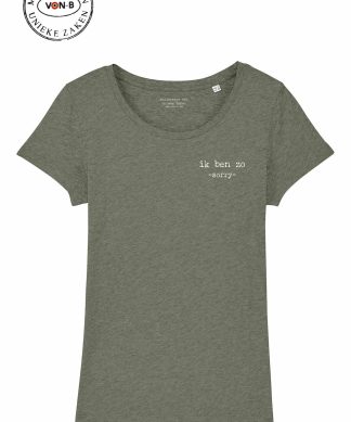 T-shirt vrouw - Heather kaki - Ik ben zo -sorry-