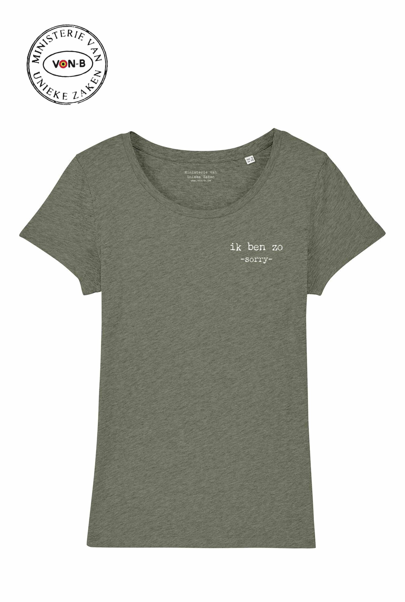 T-shirt vrouw - Heather kaki - Ik ben zo -sorry-