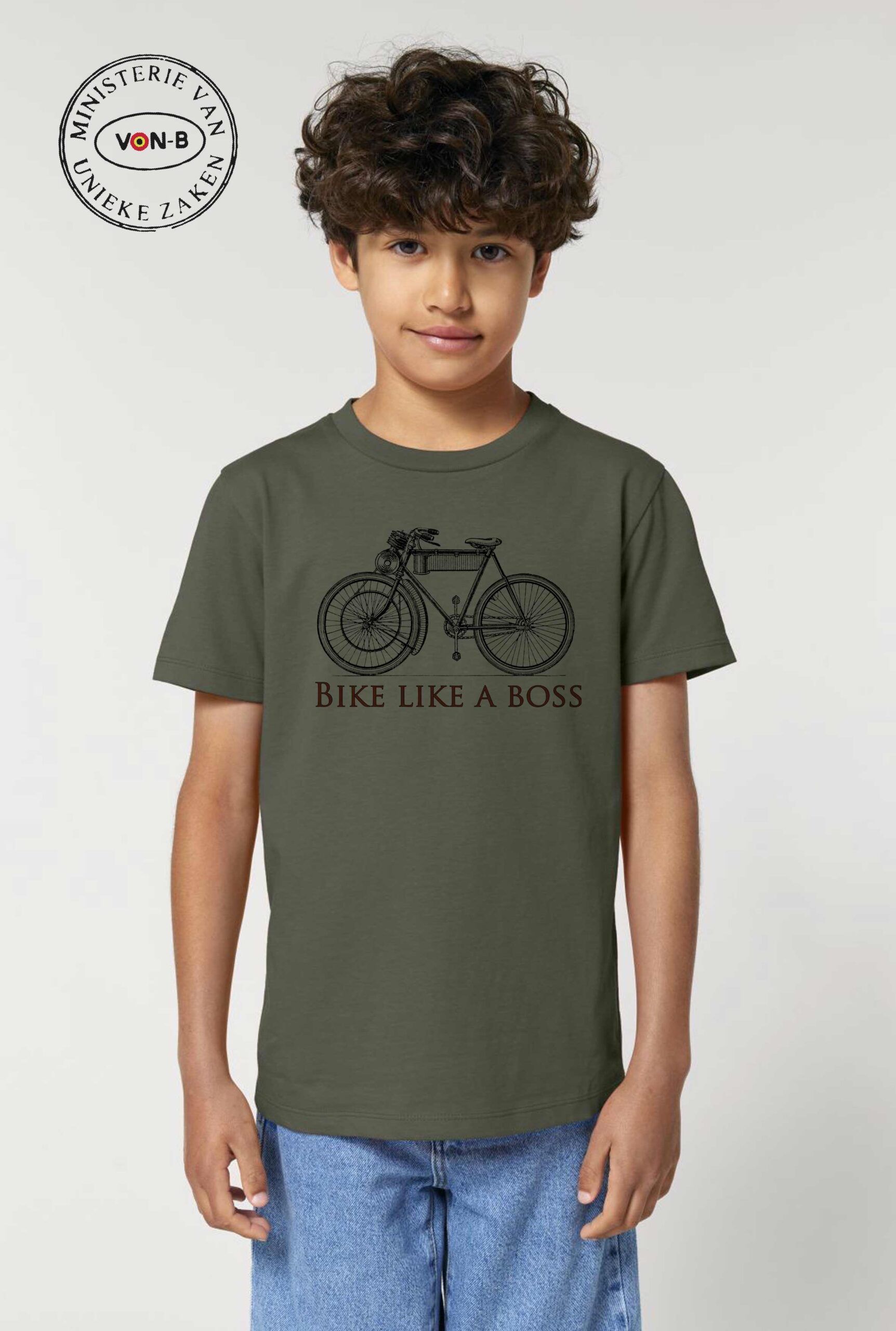 T-shirt kind - Kaki - Bike like a boss - Afbeelding 2